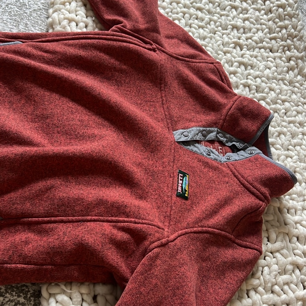 Like New Llbean Red Pull Over With Button Snaps - image 3